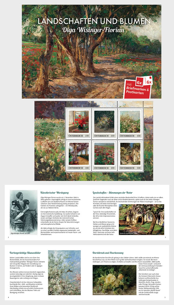 2026 Paisajes y Fores - Olga Wisinger-Florian - Libro de Postales - Libro de Sellos
