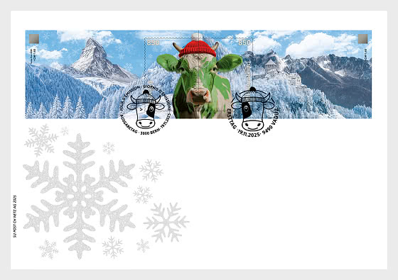 2025 Sello Criptográfico Suizo CHLI con Aspecto Invernal Amarillo - Sobre de Primer Dia