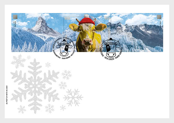 2025 Sello Criptográfico suizo CHLI Amarillo con Aspecto Invernal - Sobre de Primer Dia