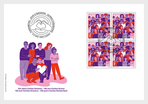 2026 PRE-ORDER 125 Anni di Caritas Svizzera - FDC bloco di 4
