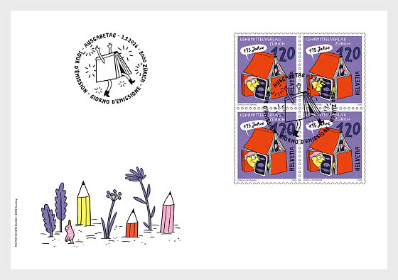2026 PRE-ORDER 175 Years Lehrmittelverlag Zurich - First Day Cover block of 4