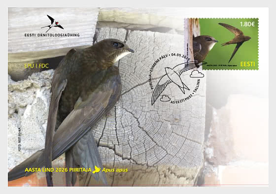 2026 Aves de Estonia - Vencejo Común - Sobre de Primer Dia