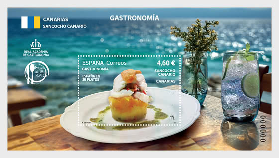 2026 Gastronomy - Spain In 19 Dishes - Canary Islands, Canarian Sancocho - Miniature Sheet CTO