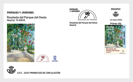 2026 Parks und Gärten – Rosengarten im Parque del Oeste, Madrid - Ersttagbriefe