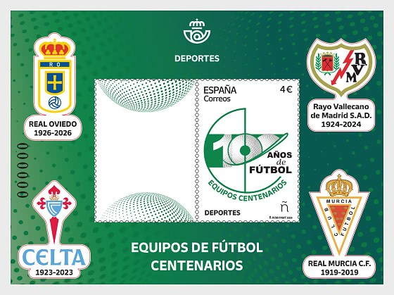 2026 Sport - Squadre di calcio del Centenario: Real Oviedo, Rayo Vallecano de Madrid, Celta, Real Murcia C.F. - Foglietti