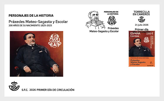 2026 历史人物 - Práxedes Mateo Sagasta Escolar - 首日封