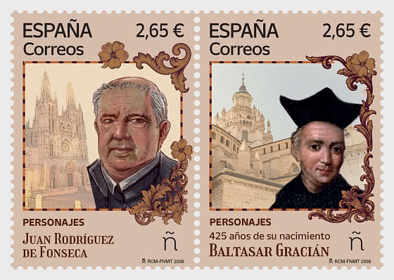 2026 人物 - Baltasar Gracian 和 Juan Rodriguez de Fonseca - 套票