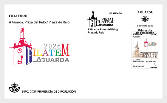 2026 Filatem, A Guarda – Uhrplatz/ Praza do Relo - Ersttagbriefe