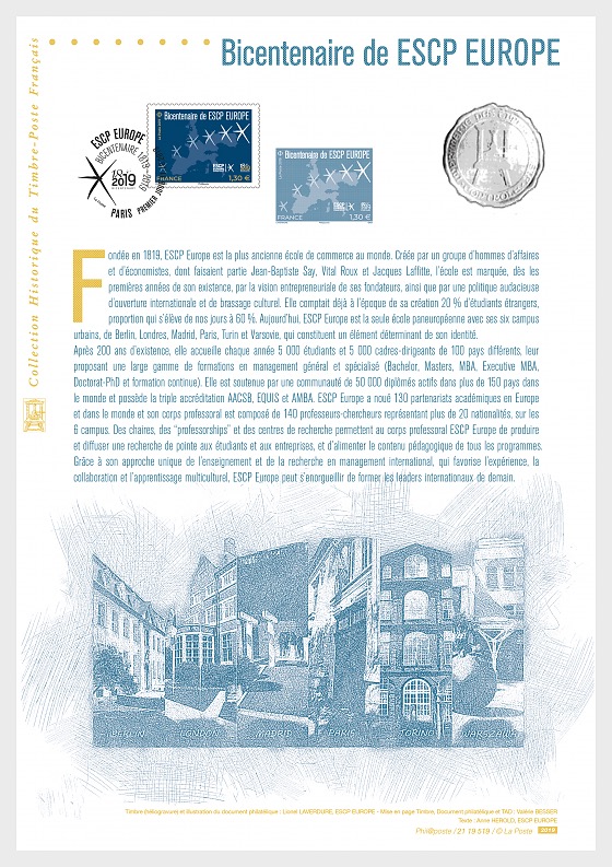 2019 Bicentenary of the ESCP Europe (1819-2019) (Philatelic Document) - Collectibles