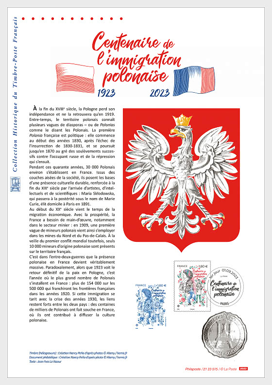 2023 Centenary of Polish Immigration - Philatelic Document - Collectibles