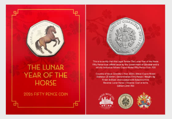 2026 – Moneda de 50 peniques Año del Caballo en color - Moneda de tarjeta