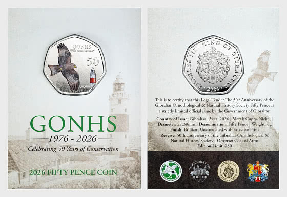 2026 - GONHS 50 Anniversaire pièce de 50 pence de couleur - Carte de monnaie