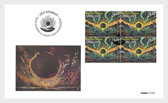 2026 Total Solar Eclipse Over Eastern Greenland - A Celestial Moment on Stamps - First Day Cover block of 4