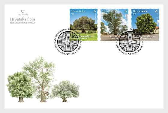 2026 Flore Croate - Arbres Monumentaux de Croatie (C) - Enveloppes de Premier Jour