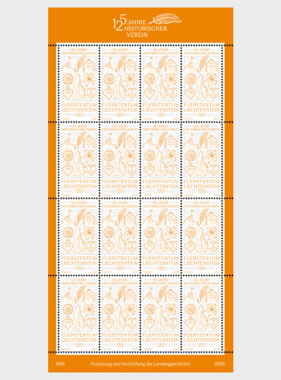 2026 125 лет Историческому обществу Лихтенштейна - Марочные листы
