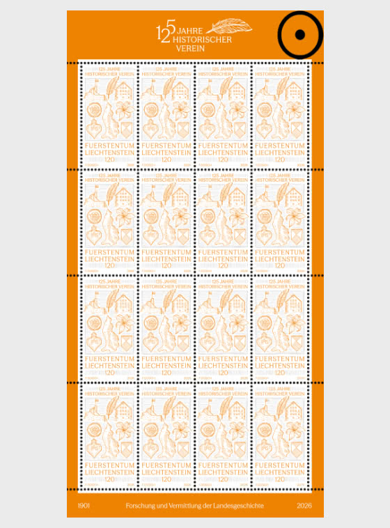 2026 125 лет Историческому обществу Лихтенштейна - Марочные листы CTO
