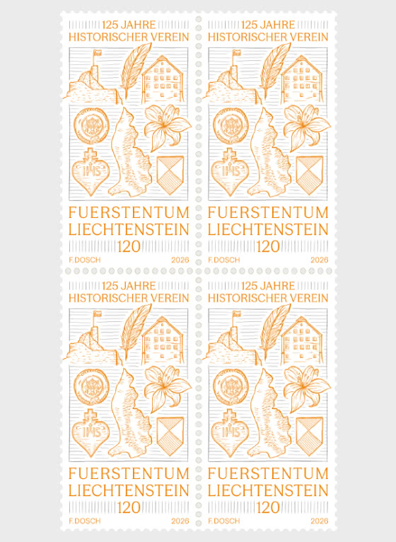 2026 125 лет Историческому обществу Лихтенштейна - Блок из 4