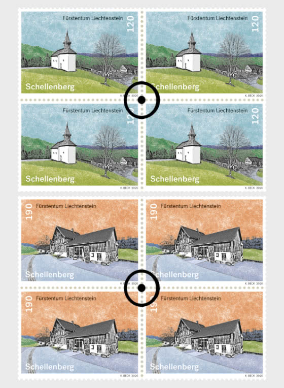 2026 Vues du Village - Schellenberg - Bloc de 4 CTO