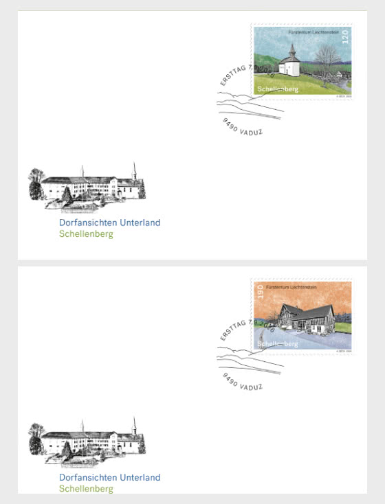 2026 Vues du Village - Schellenberg - Enveloppe timbre individuelle