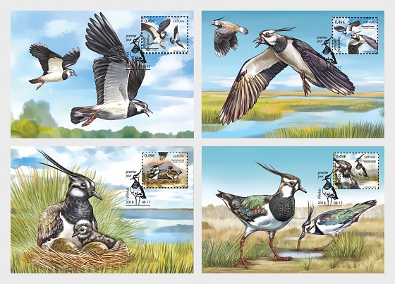 2018 Lithuanian Animals, Northern Lapwings - Maxi Cards