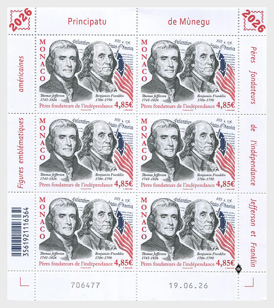 2026 Les Pères Fondateurs de l'Amérique - Thomas Jefferson et Benjamin Franklin - Mini-feuilles