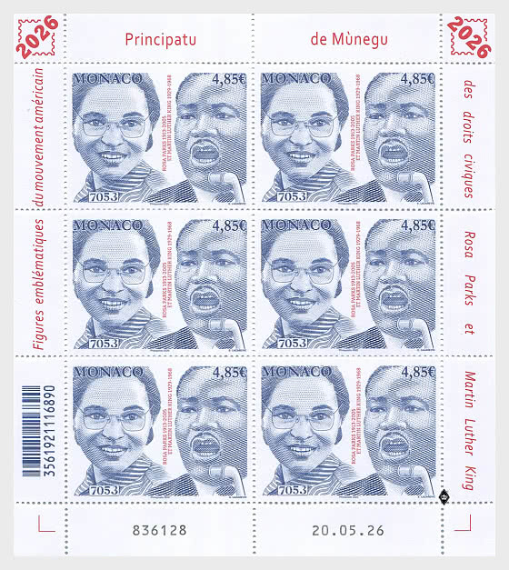 2026 Figures Majeures du Mouvement pour les Droits Civiques et les Droits des Femmes - Rosa Parks et Martin Luther King - Mini-feuilles