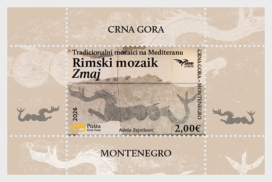 2026 EUROMED - Mosaïques Postales Traditionnelles en Méditerranée - Le Dragon en Mosaïque Romaine - Blocs feuillets
