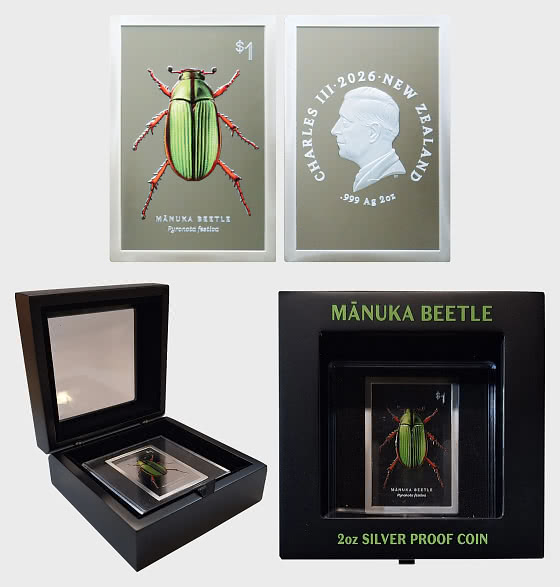 2026 Moneta in argento Proof da 2 once Scarabeo Manuka - Moneta d'argento