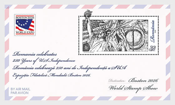 2026 Weltbriefmarkenausstellung in Boston – Rumänien Feiert 250 Jahre Unabhängigkeit der USA - Sonderblock