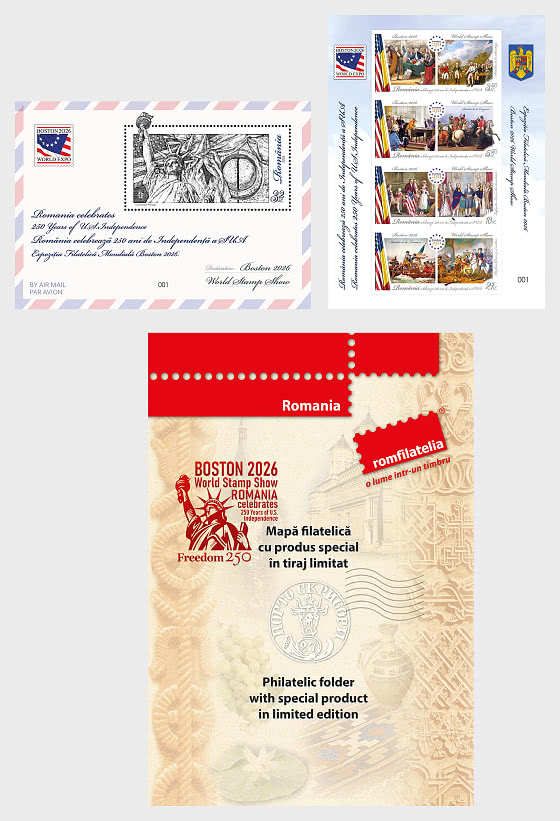 2026 Weltbriefmarkenausstellung in Boston – Rumänien Feiert 250 Jahre Unabhängigkeit der USA - Souvenirmappen