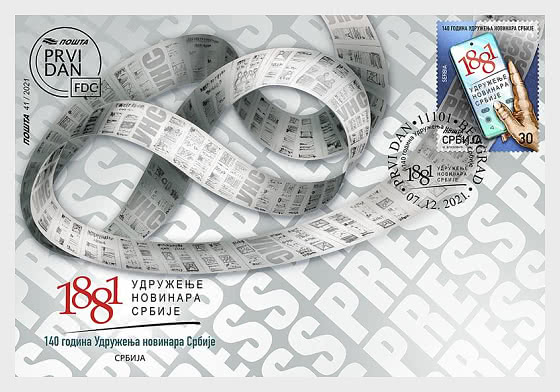 2021 140 aniversario de la Asociación de Periodistas de Serbia - Sobre de Primer Dia