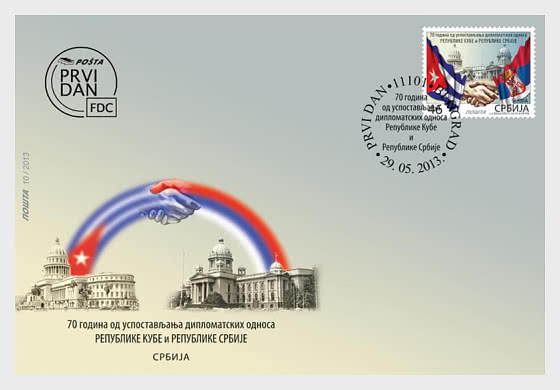 2013 70e anniversaire de l`établissement des relations diplomatiques entre la République de Cuba et la République de Serbie - Enveloppes de Premier Jour