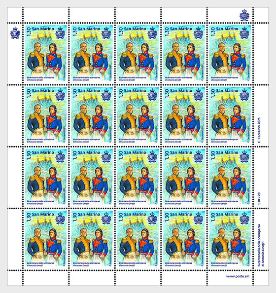 2025 Двухсотлетие со дня смерти Антонио Онофри - Марочные листы