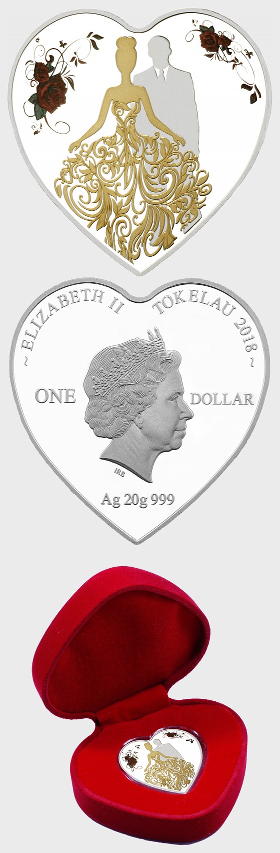 Bride & Groom 2018 Heart Shaped Silver Tokelau Coins - Серебряная монета