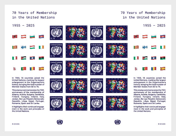 2025 70 Años de Membresía en las Naciones Unidas - Mini Hojas