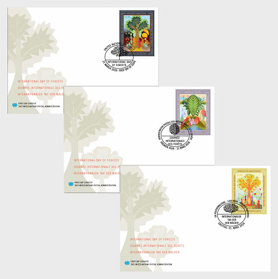 2026 Internationaler Tag des Waldes - (3 Bureaux) - Ersttagsbrief Einzelmarken